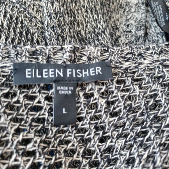 Eileen Fisher Cardigan Sweater Open Knit Linen Wool Blend Dark Neutral Womens L - Picture 4 of 13